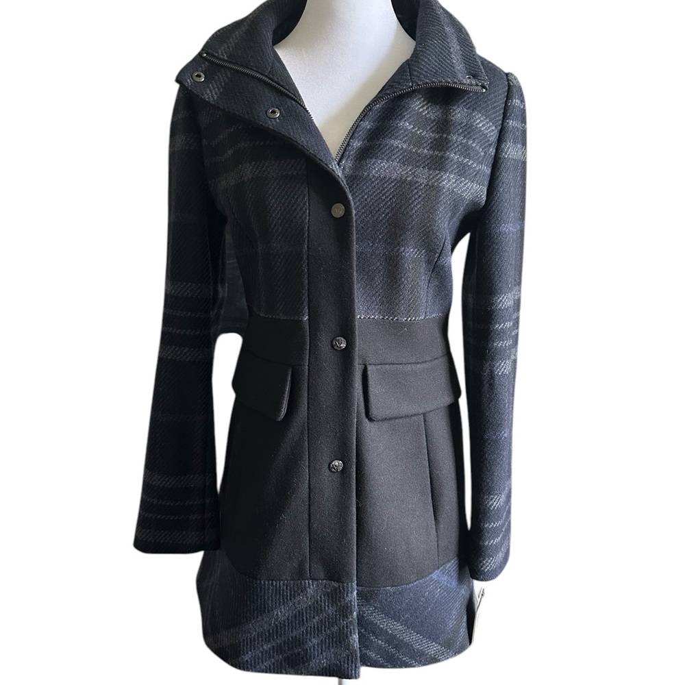 Guess Charcoal Trench Coat with Notched Lapel Wool Blend